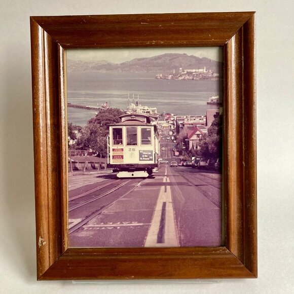 Vintage San Francisco Framed Photograph Trolley Car Alcatraz CA California - Picture 1 of 6